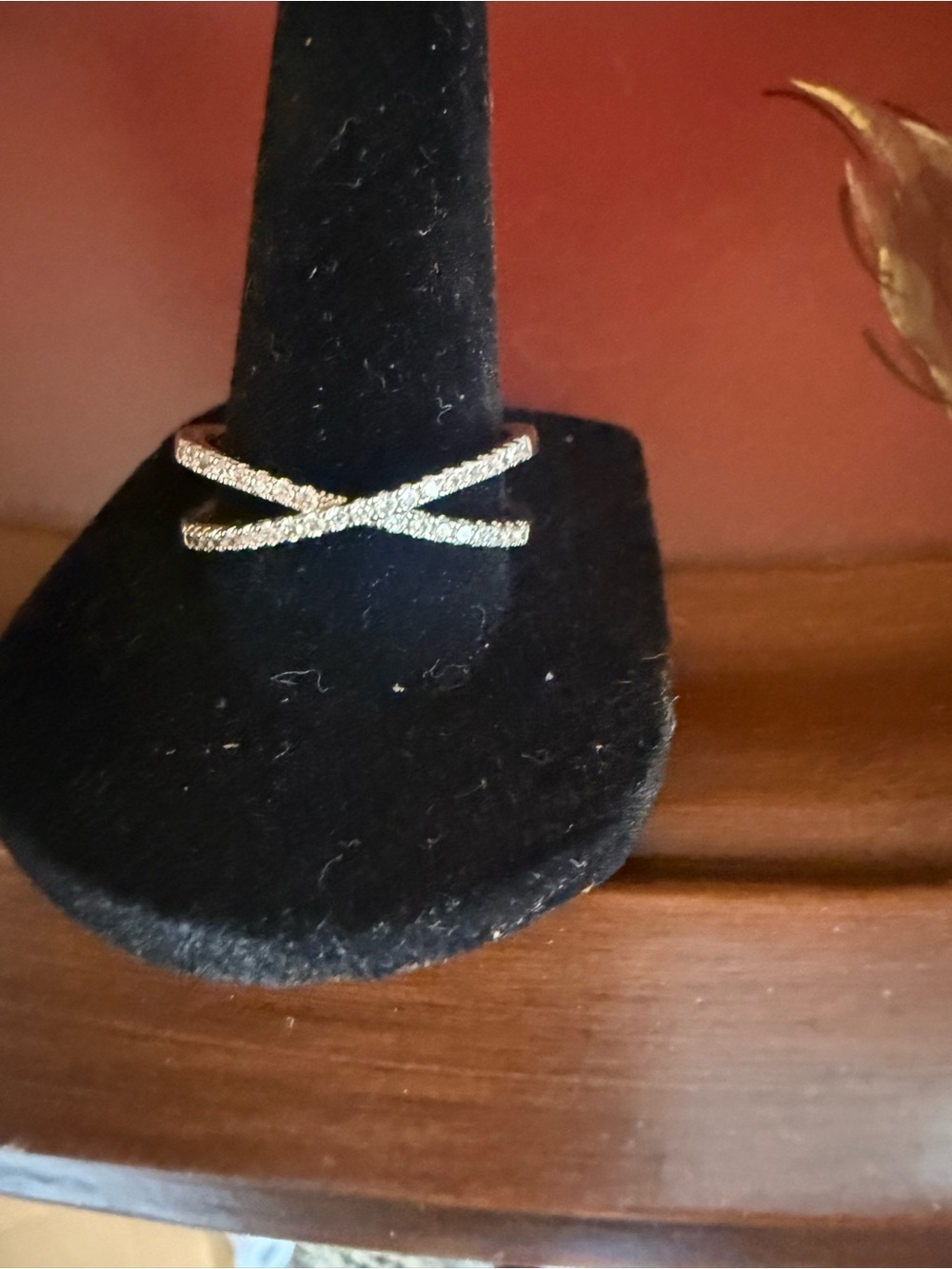 Source Unknown Silver Crisscross Pavé Ring with Clear Stones